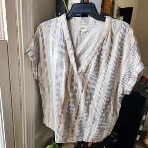 PACT Blue and White Striped V-Neck Top